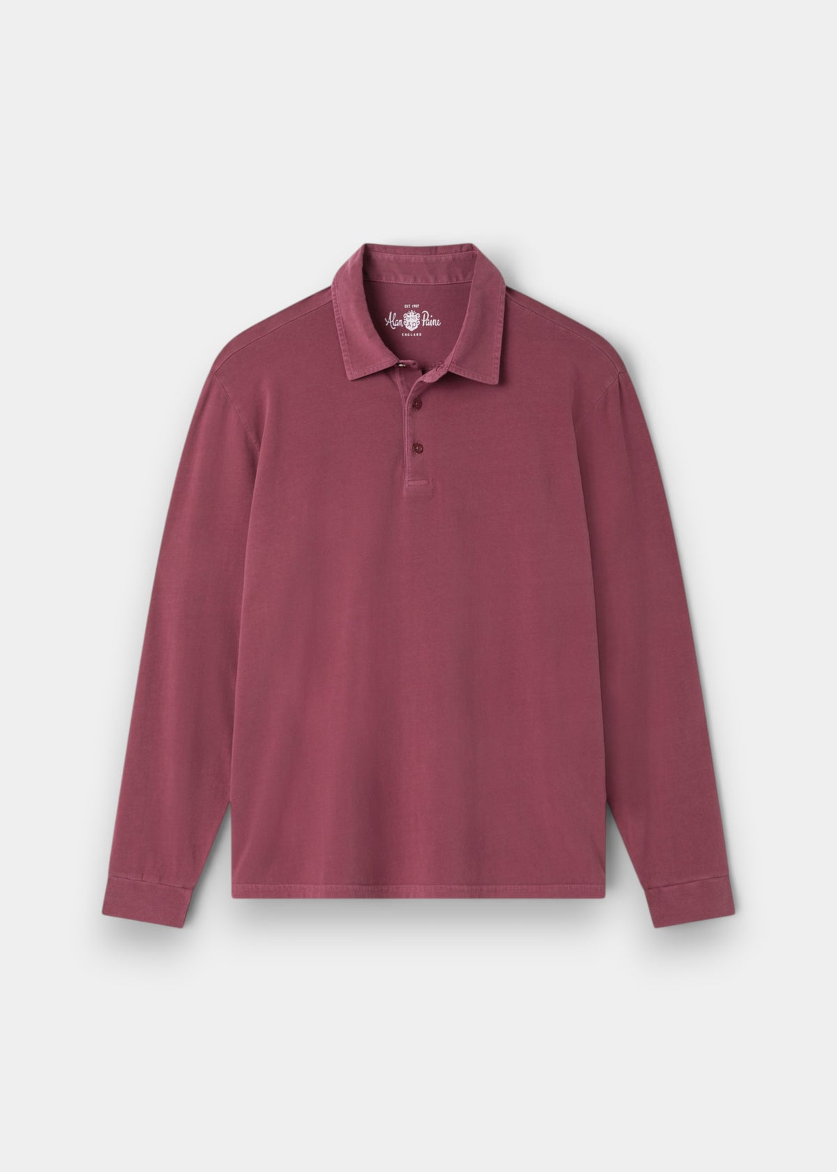 Storwood Cotton Long Sleeve Polo Shirt In Claret - Regular Fit