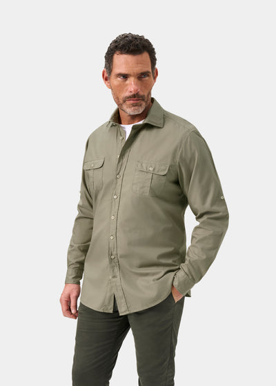 Mens Cotton Long Sleeve Shirt in Green