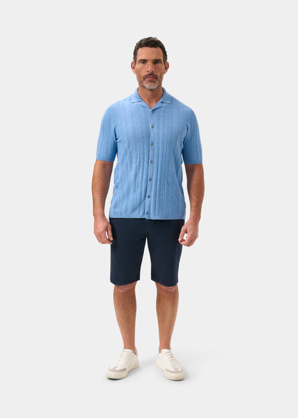 Men's Cotton Revere Collar Shirt in Blue