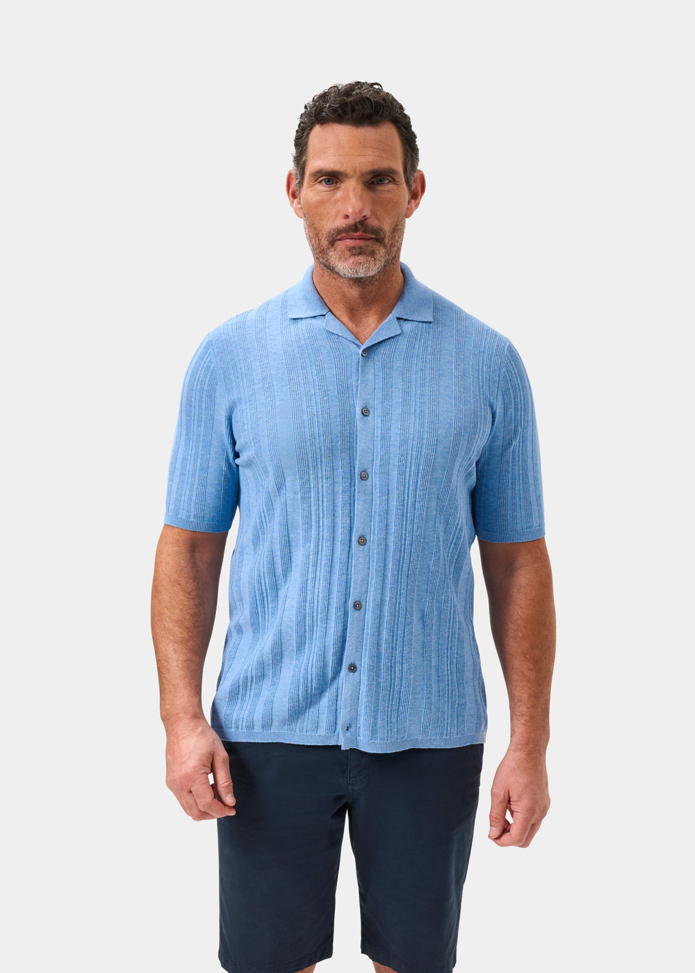 Men's Cotton Revere Collar Shirt in Blue