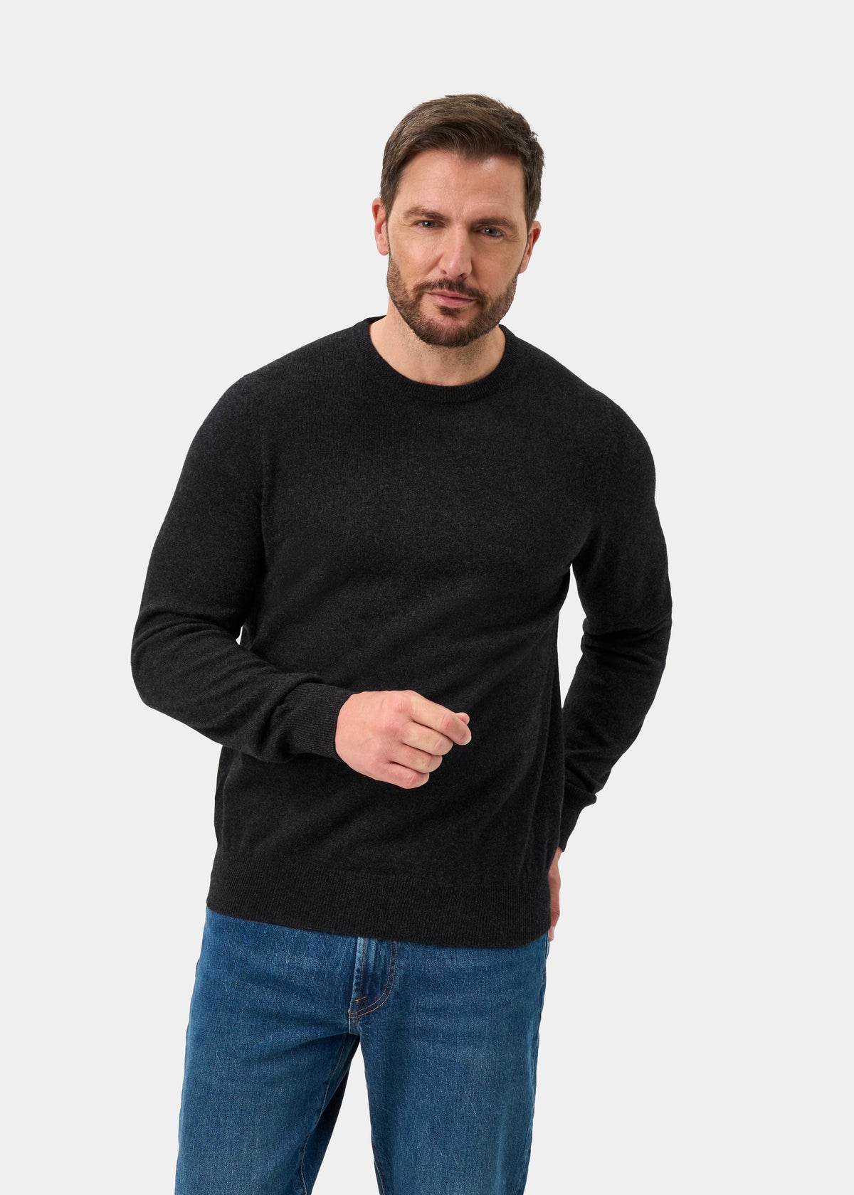 Brisbane Geelong Wool Crew Neck Jumper In Charcoal - Regular Fit
