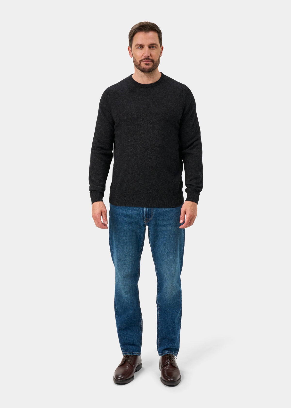 Brisbane Geelong Wool Crew Neck Jumper In Charcoal - Regular Fit