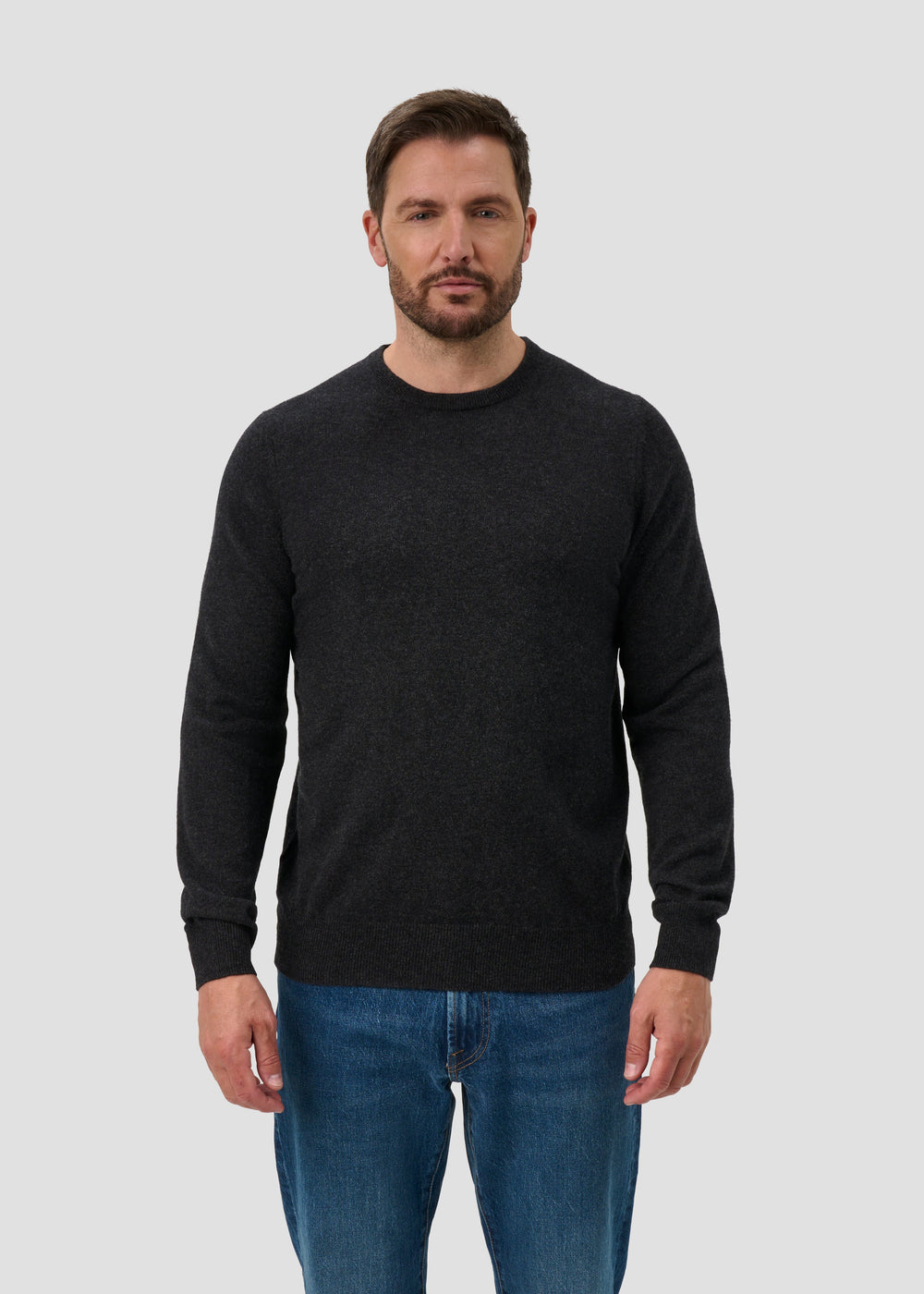 Brisbane Geelong Wool Crew Neck Jumper In Charcoal - Regular Fit