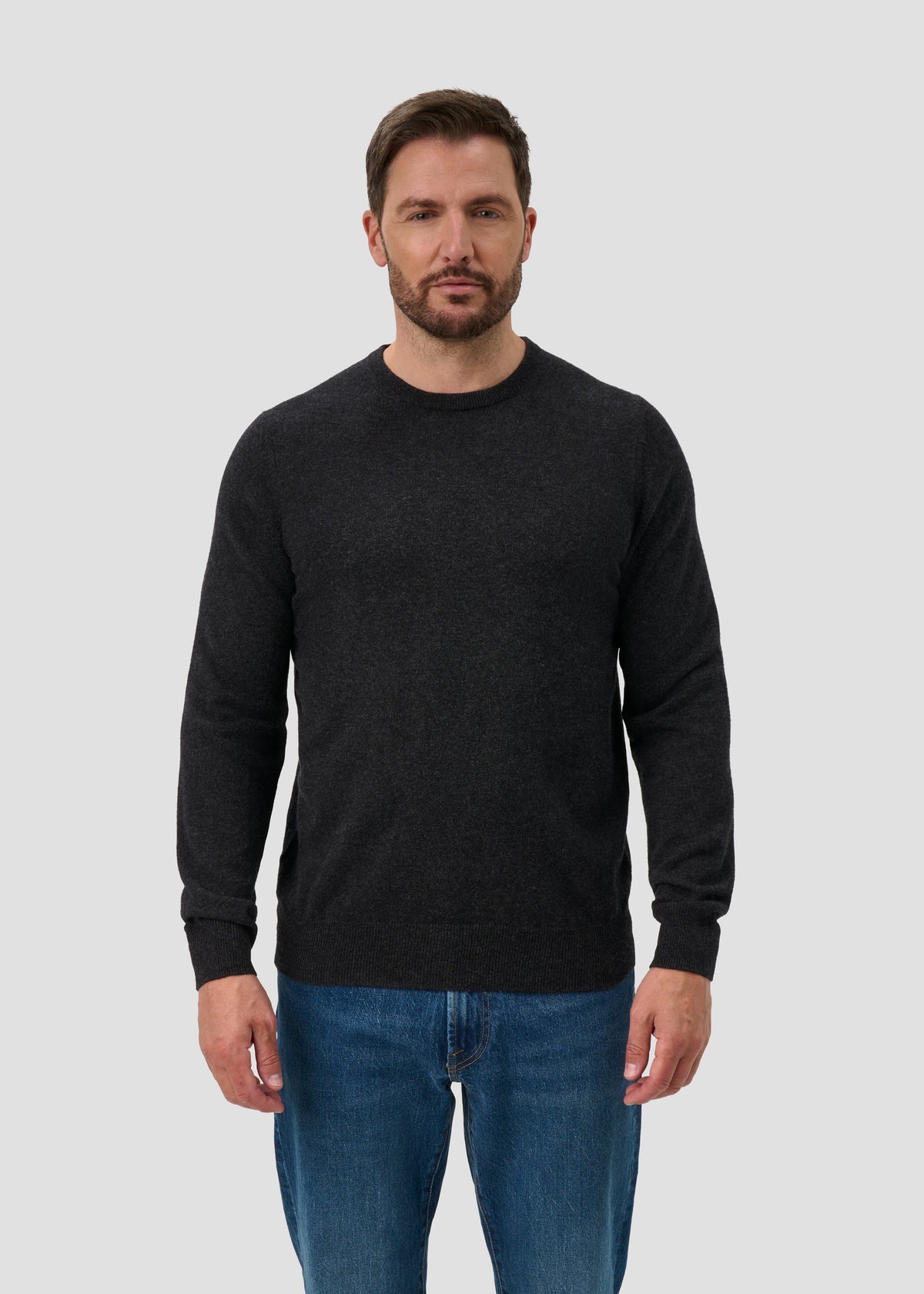 Brisbane Geelong Wool Crew Neck Jumper In Charcoal - Regular Fit