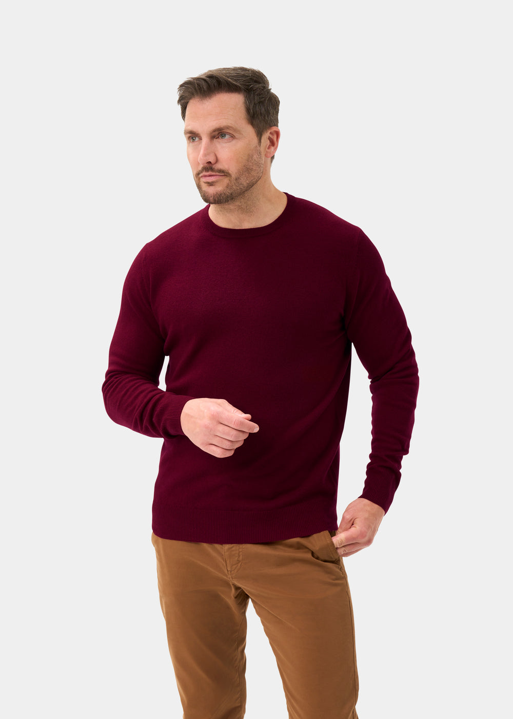 Men's Geelong Wool Crew Neck Jumper in Claret