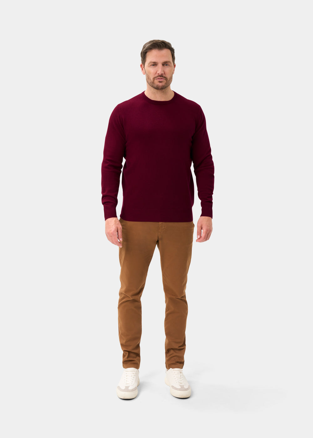 Men's Geelong Wool Crew Neck Jumper in Claret