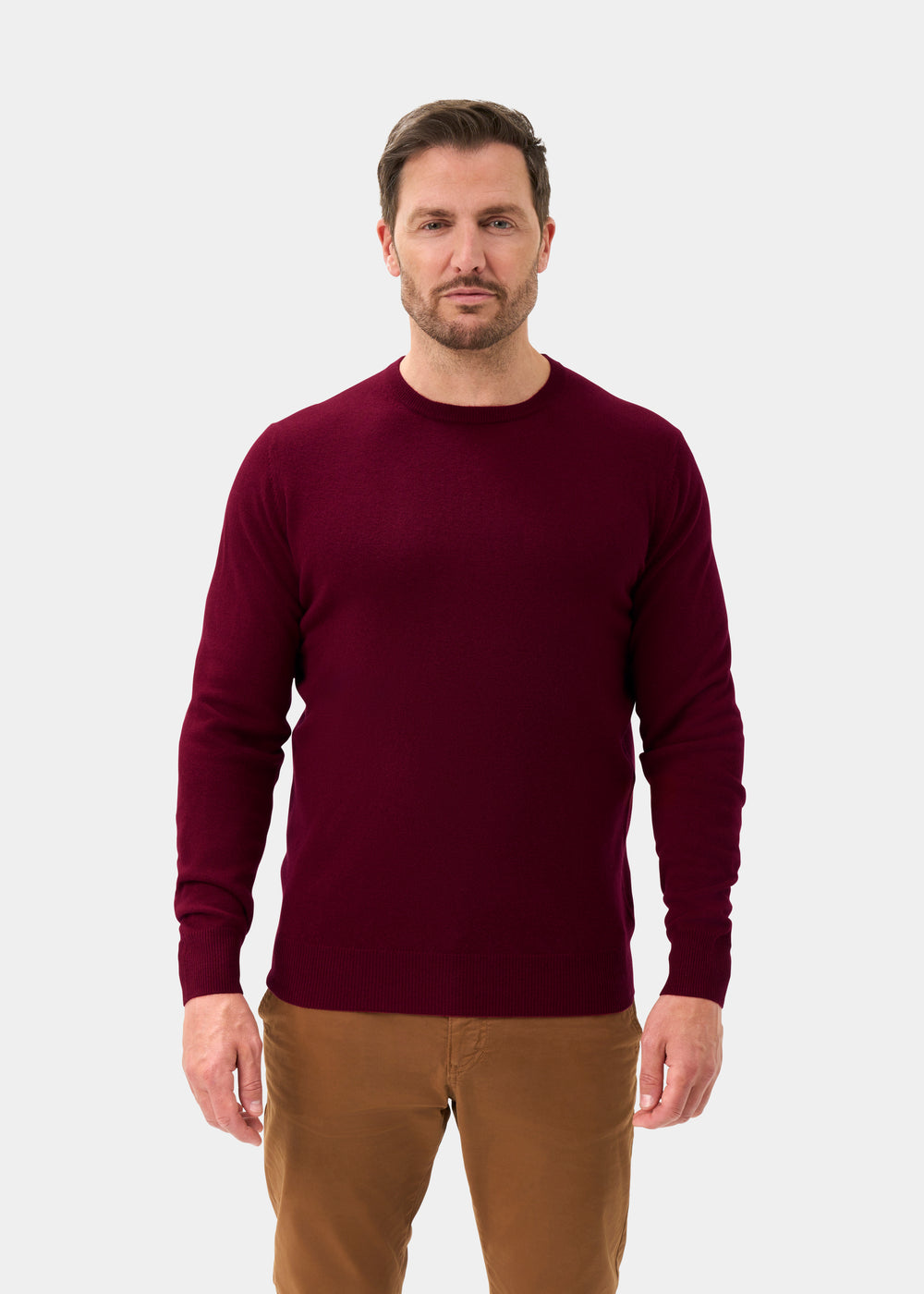 Men's Geelong Wool Crew Neck Jumper in Claret