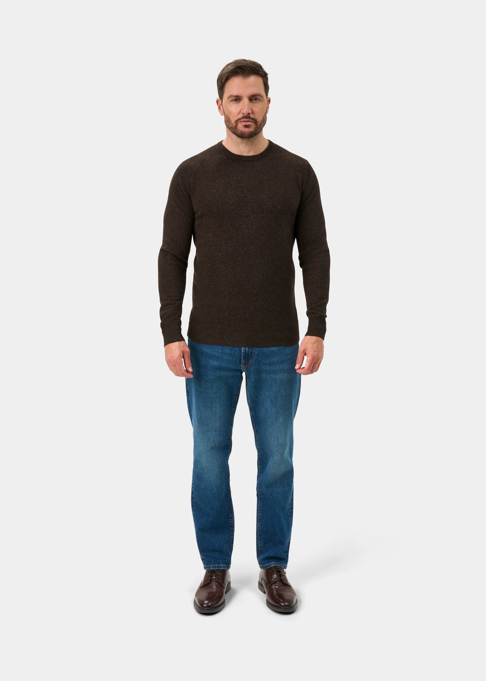 Brisbane Geelong Wool Crew Neck Jumper In Cocoa - Regular Fit