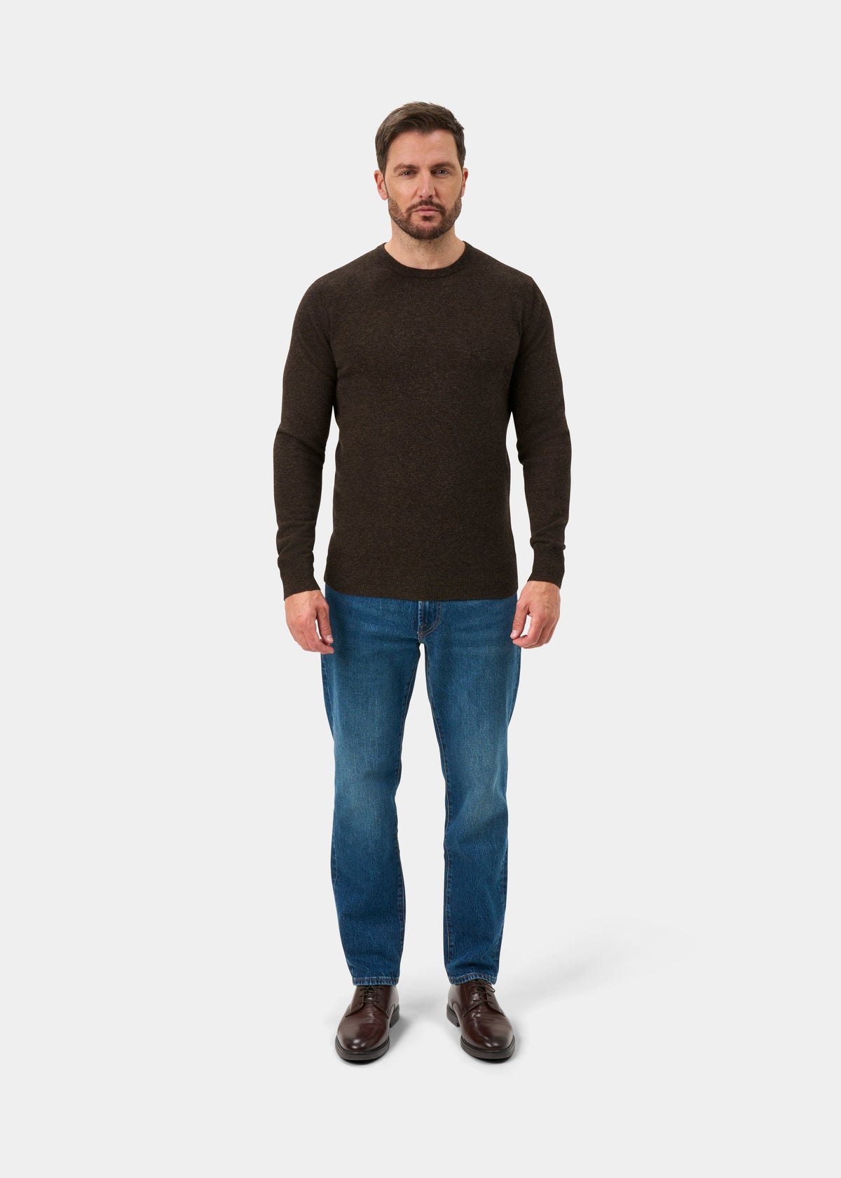 Brisbane Geelong Wool Crew Neck Jumper In Cocoa - Regular Fit