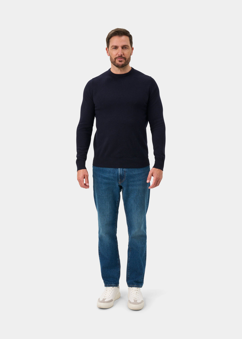 Brisbane Geelong Wool Crew Neck Jumper In Dark Navy - Regular Fit