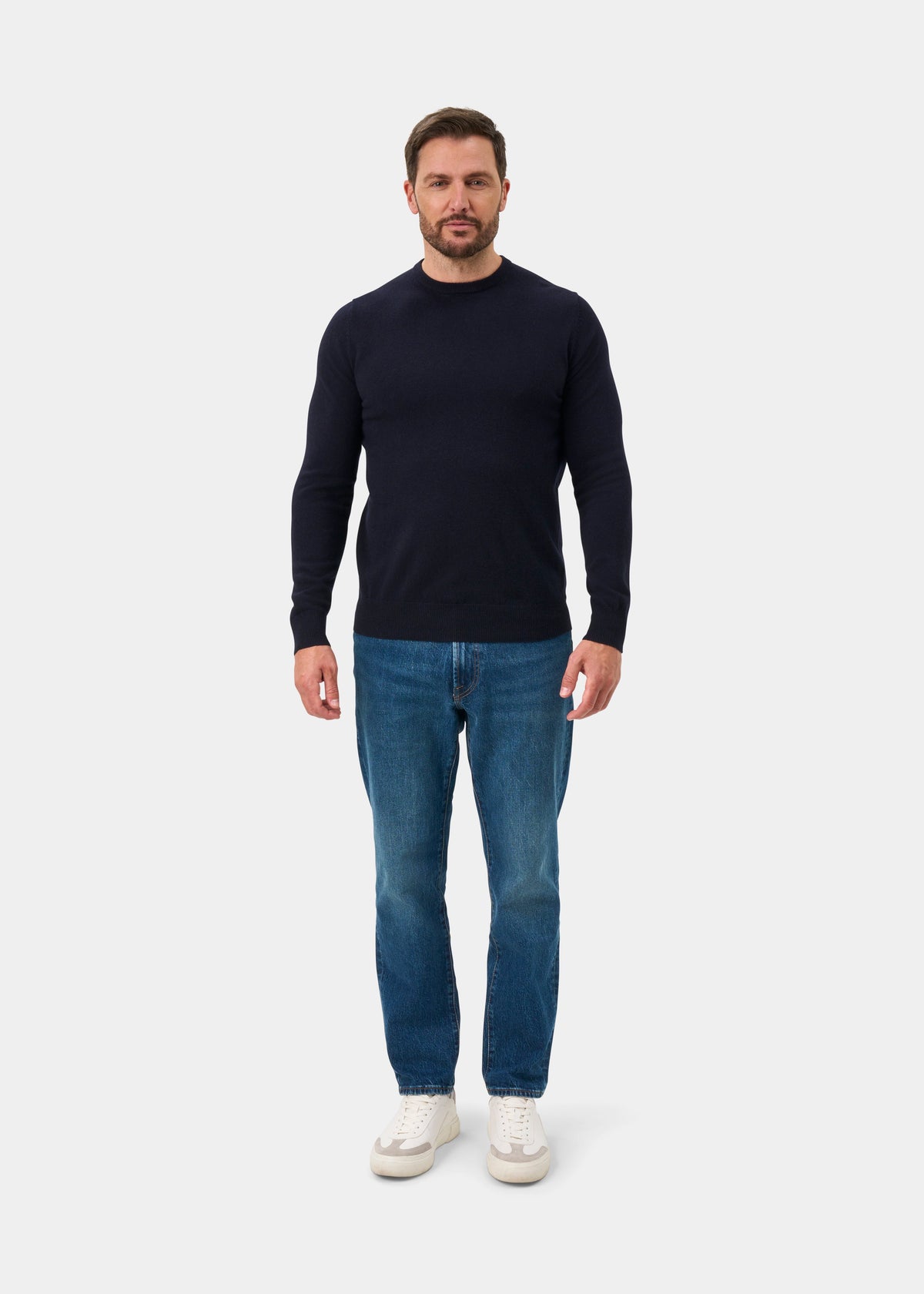 Brisbane Geelong Wool Crew Neck Jumper In Dark Navy - Regular Fit
