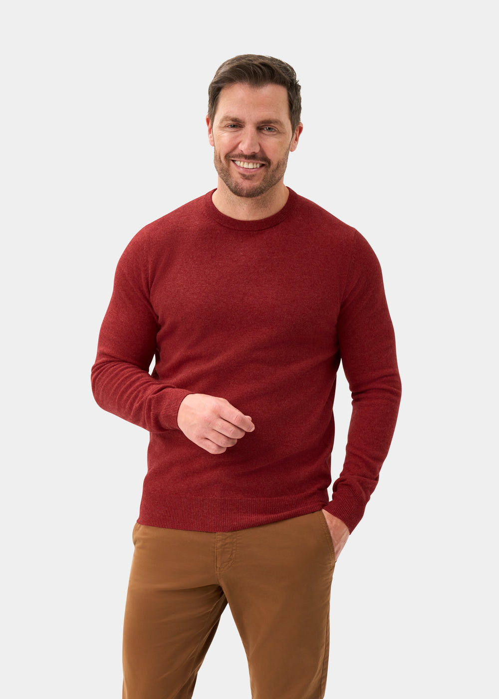 Men's Geelong Wool Crew Neck Jumper in Poppy Melange