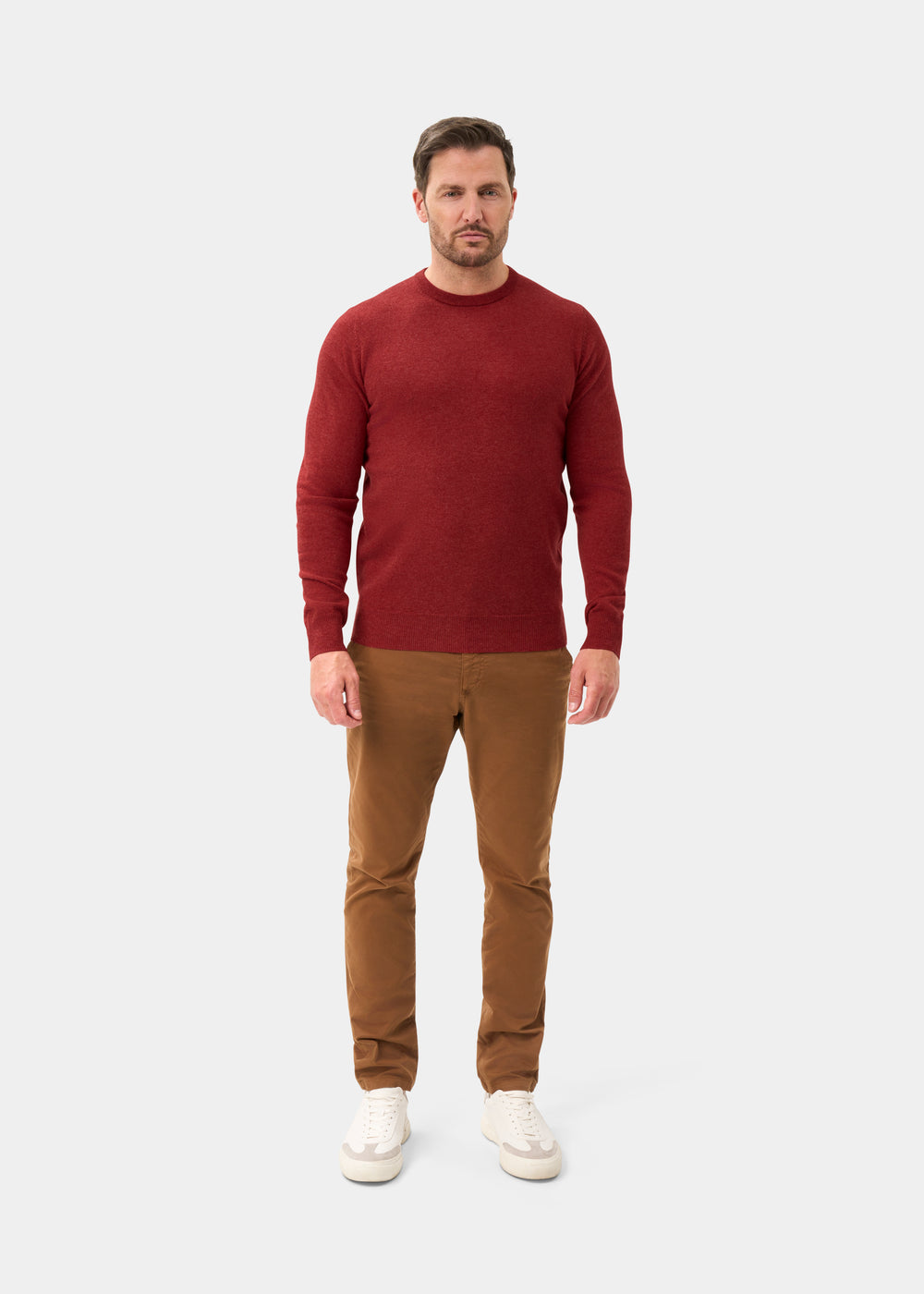Men's Geelong Wool Crew Neck Jumper in Poppy Melange