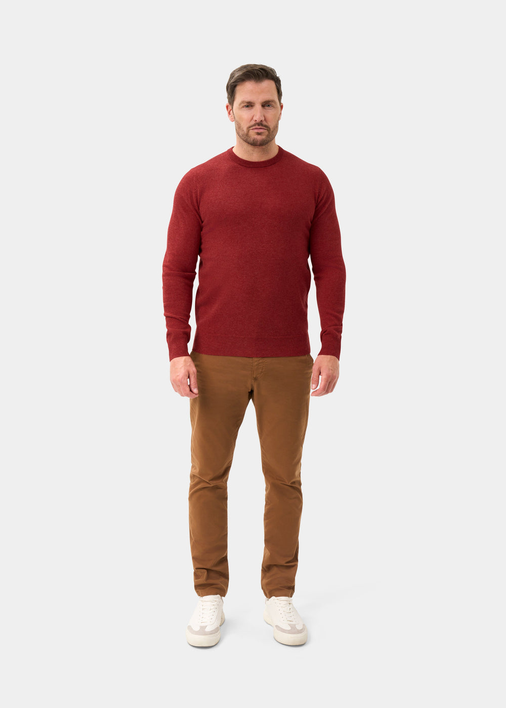 Men's Geelong Wool Crew Neck Jumper in Poppy Melange