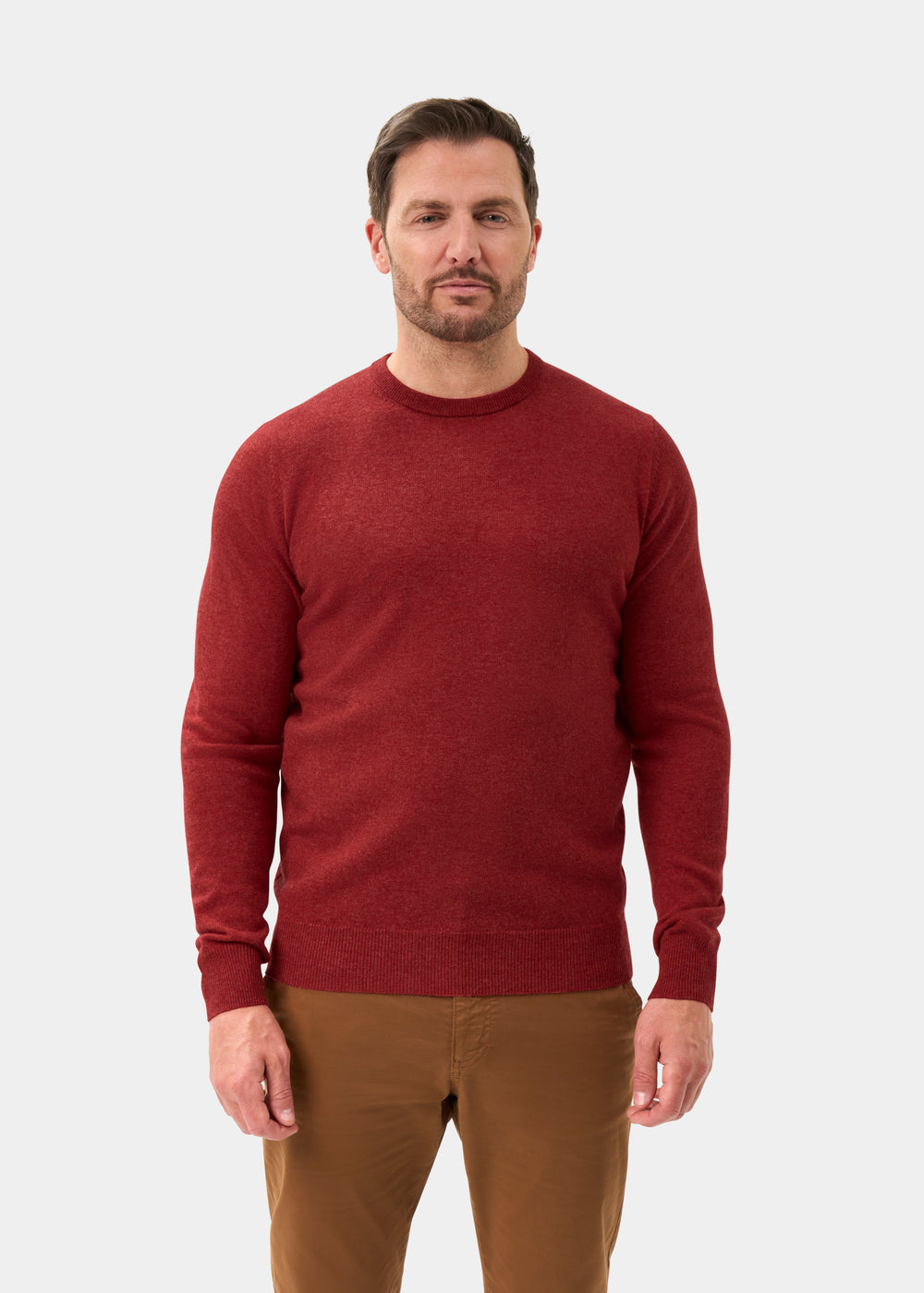 Men's Geelong Wool Crew Neck Jumper in Poppy Melange