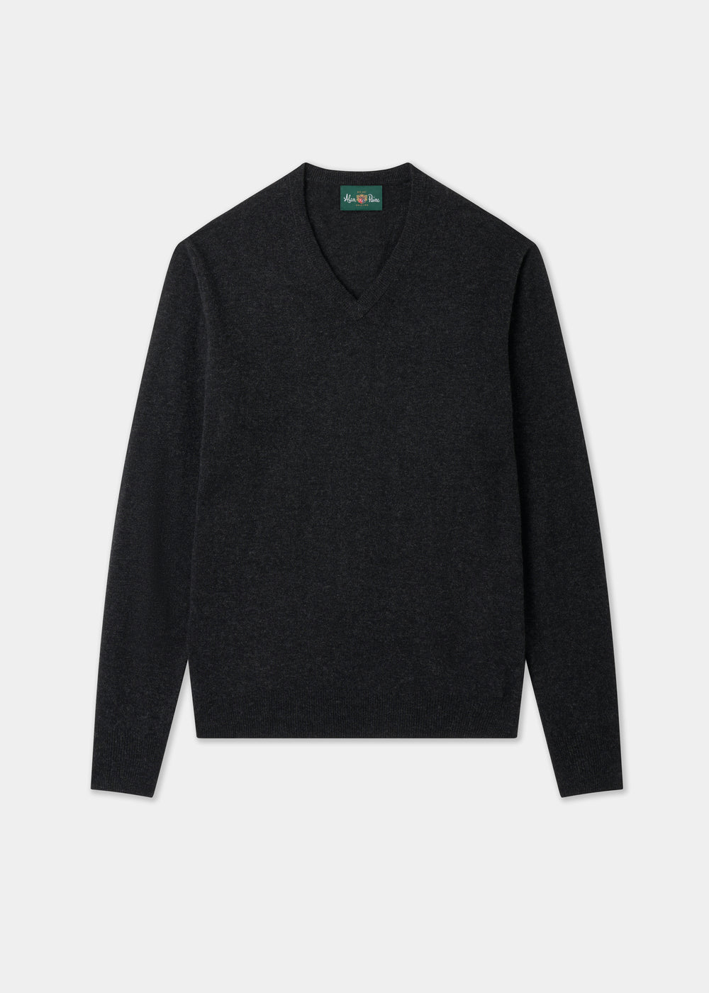 Men's Geelong Wool Vee Neck Jumper in Charcoal