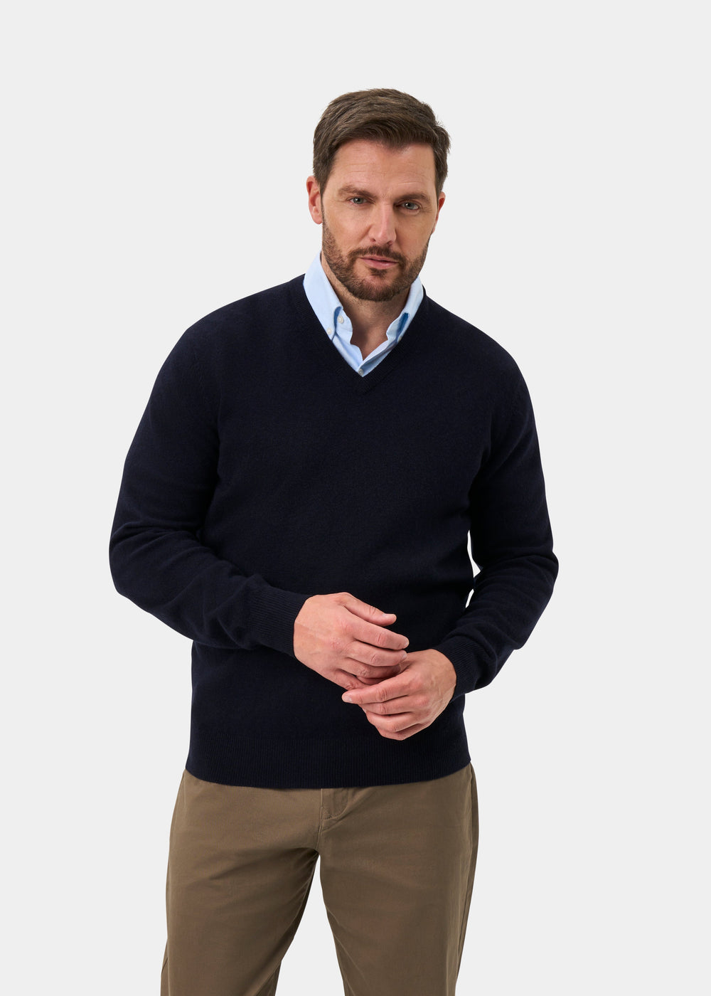 Albury Geelong Wool V-Neck Jumper In Dark Navy - Regular Fit