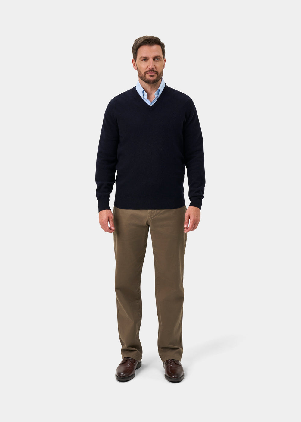Albury Geelong Wool V-Neck Jumper In Dark Navy - Regular Fit