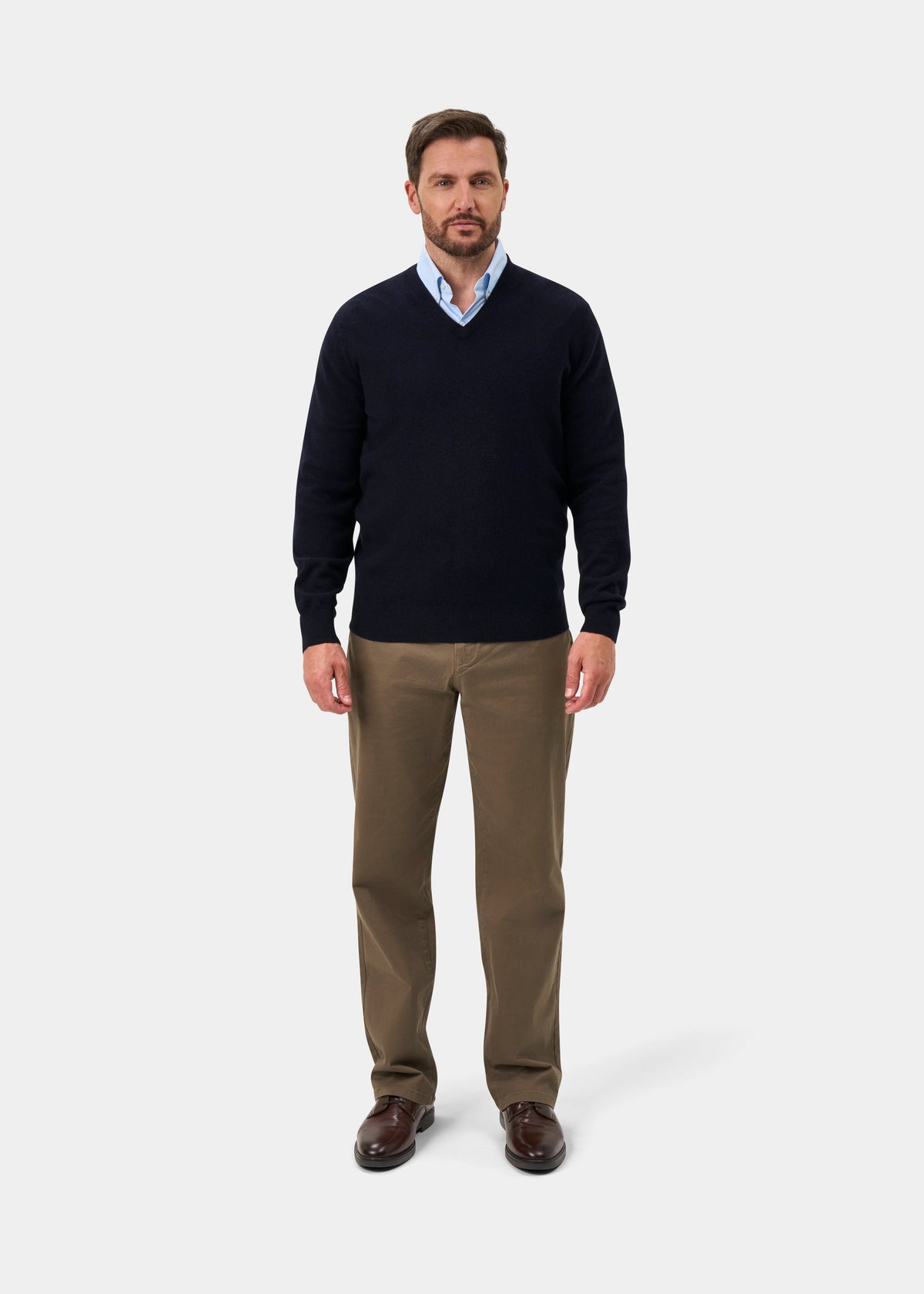Albury Geelong Wool V-Neck Jumper In Dark Navy - Regular Fit