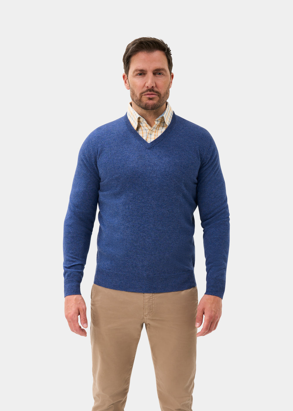 Men's Geelong Wool Vee Neck Jumper in Ullswater