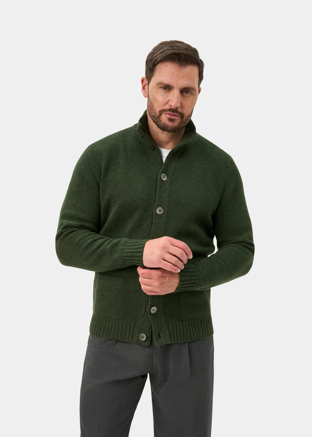 Landford Men's Lambswool Buttoned Jumper In Rosemary - Regular Fit