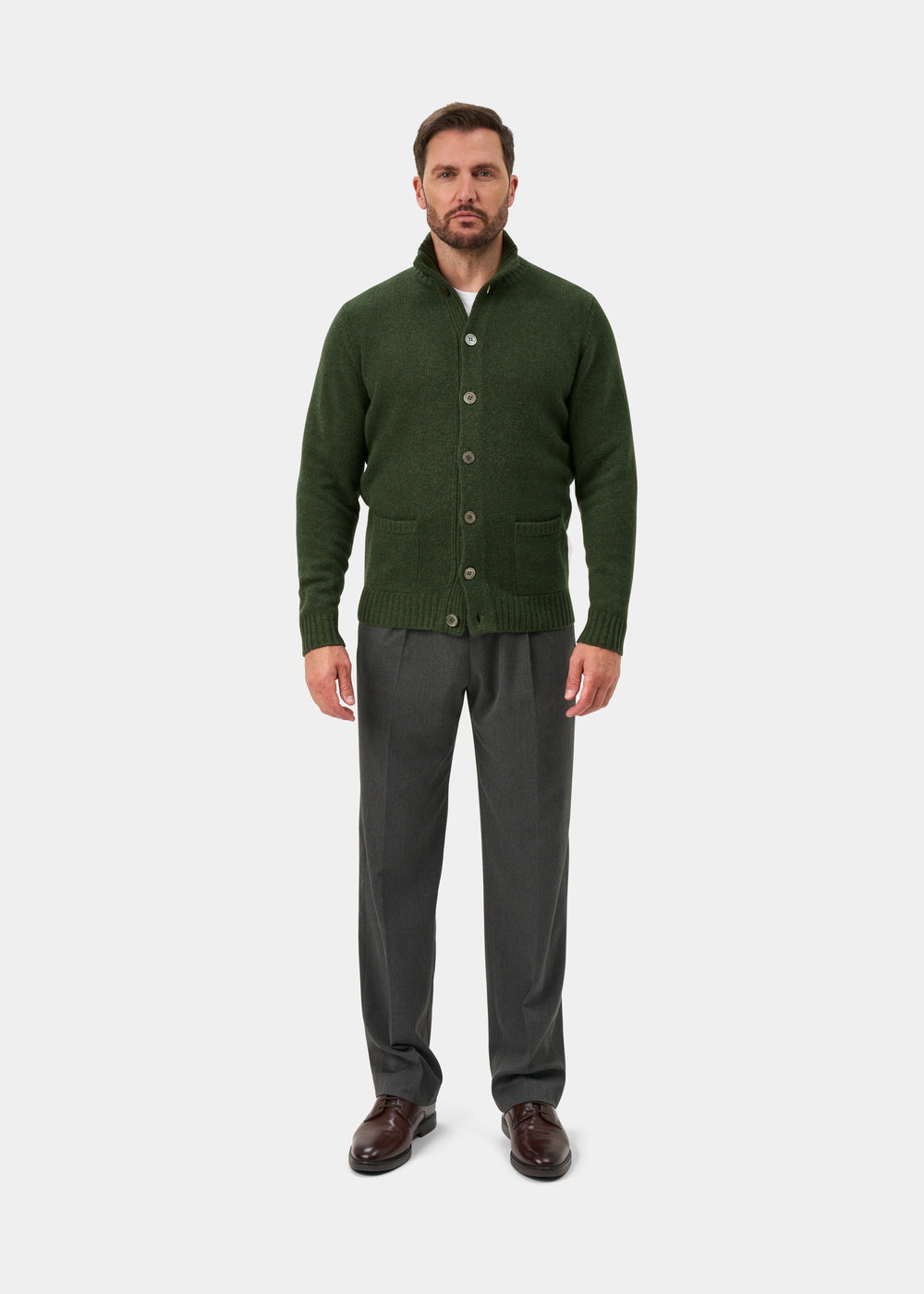 Landford Men's Lambswool Buttoned Jumper In Rosemary - Regular Fit
