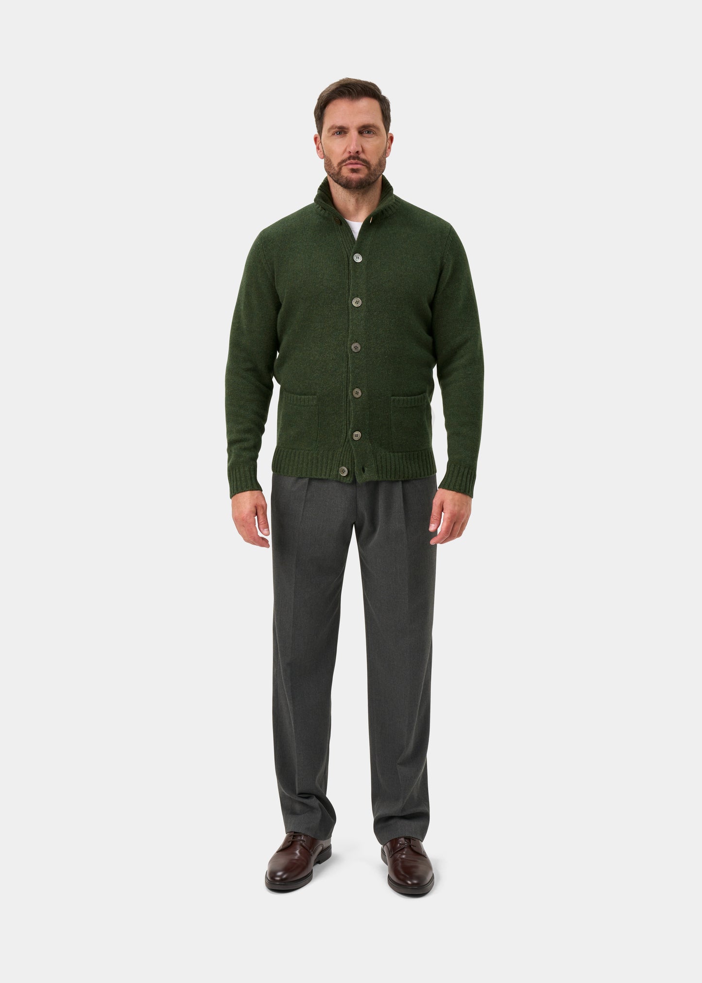 Landford Men's Lambswool Buttoned Jumper In Rosemary - Regular Fit