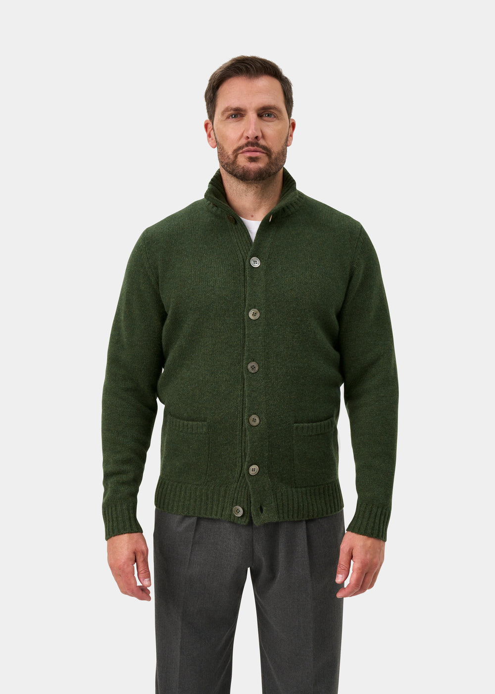 Landford Men's Lambswool Buttoned Jumper In Rosemary - Regular Fit