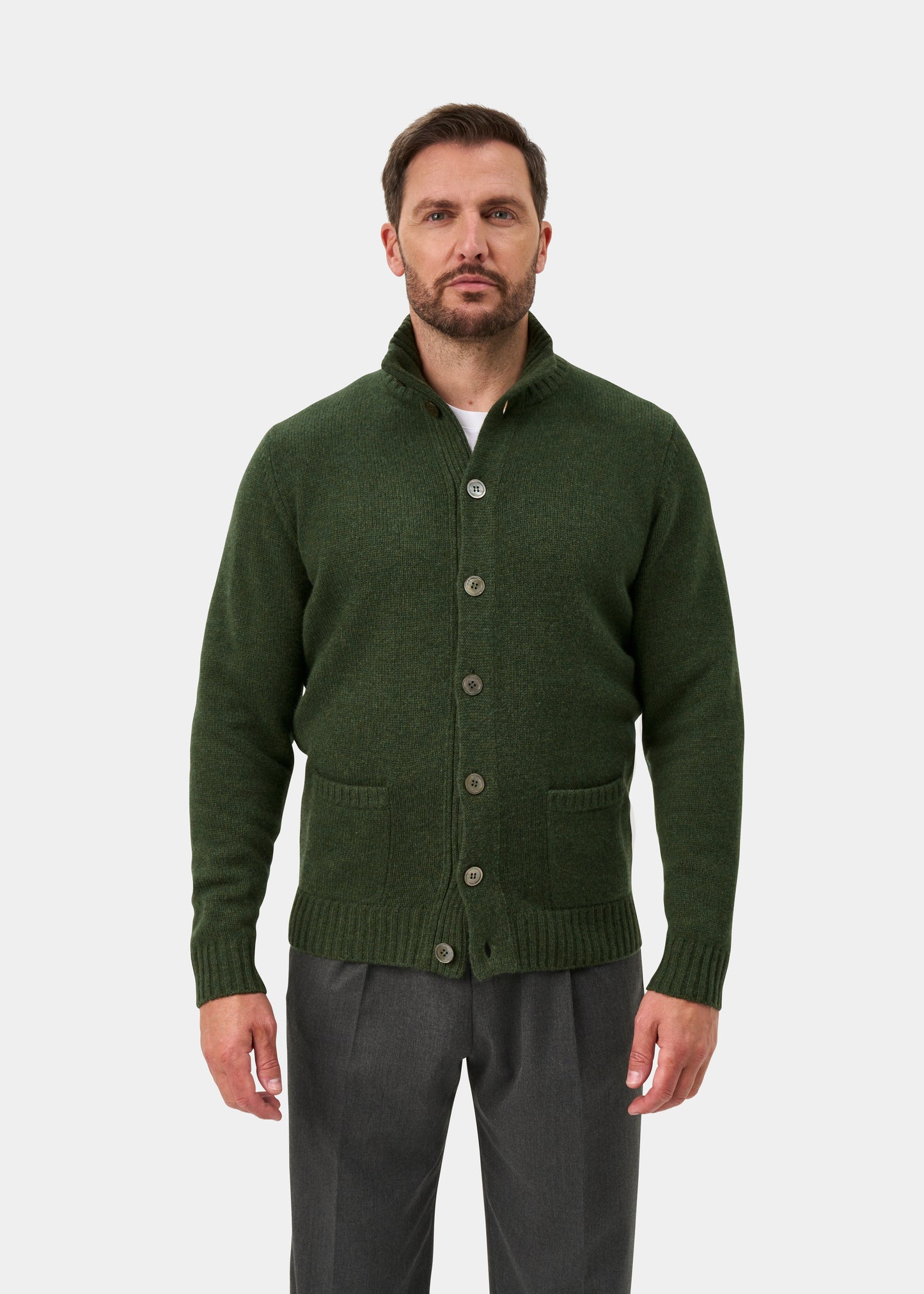 Landford Men's Lambswool Buttoned Jumper In Rosemary - Regular Fit