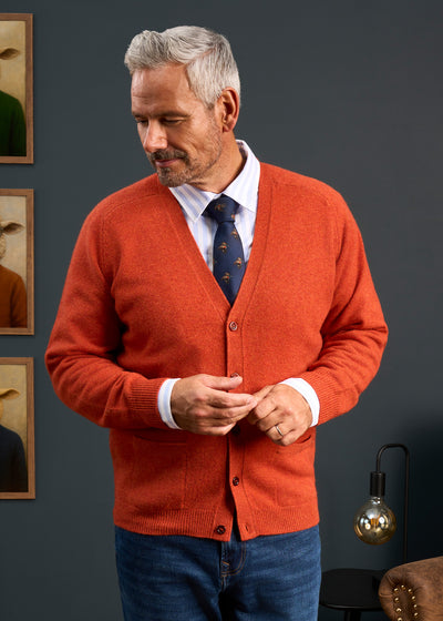 Mens-Lambswool-Cardigan-Orange
