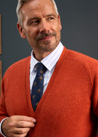 Mens-Lambswool-Cardigan-Orange