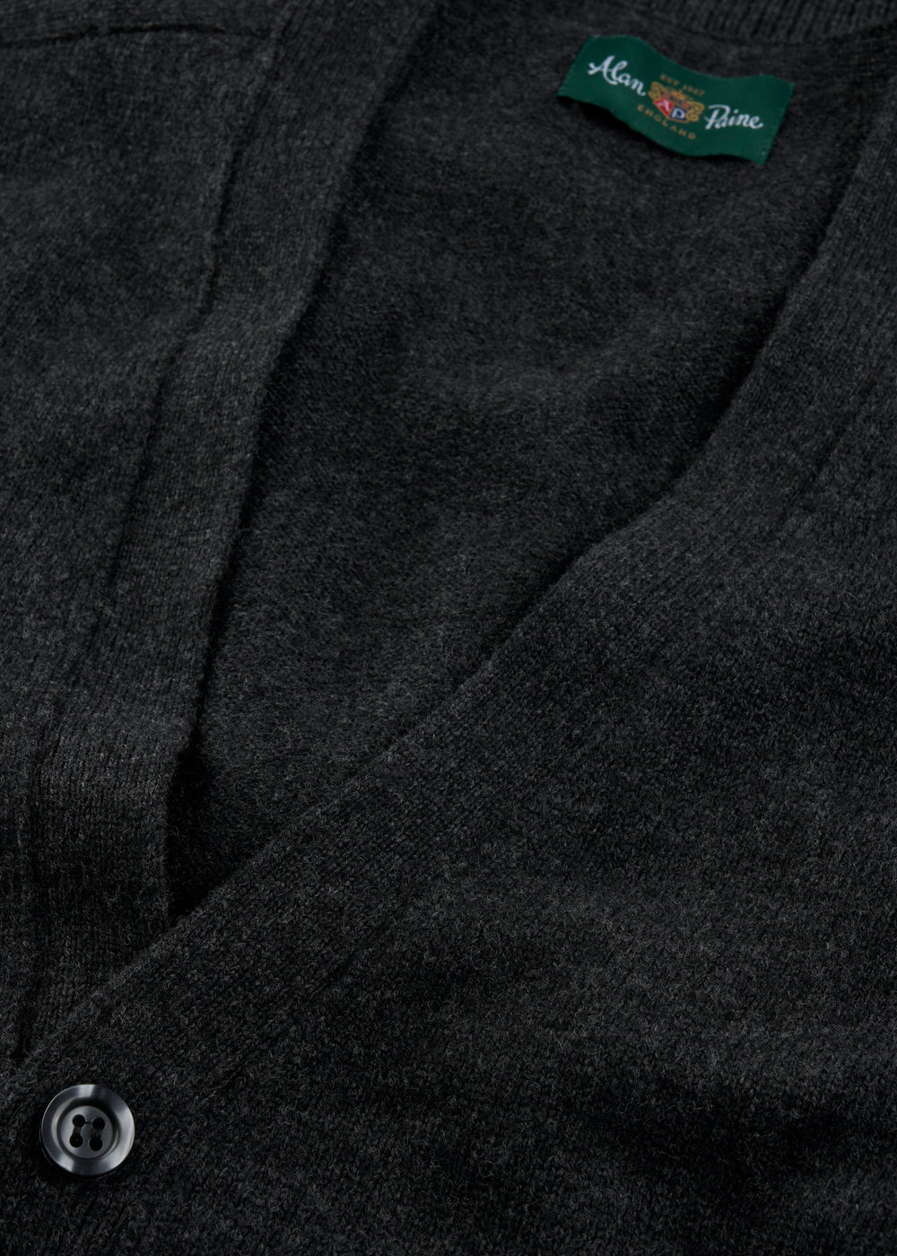 Men's Lambswool Vee Neck Cardigan Jumper in Charcoal