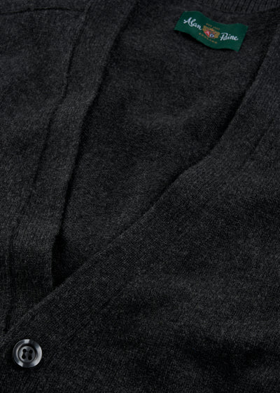 Men's Lambswool Vee Neck Cardigan Jumper in Charcoal