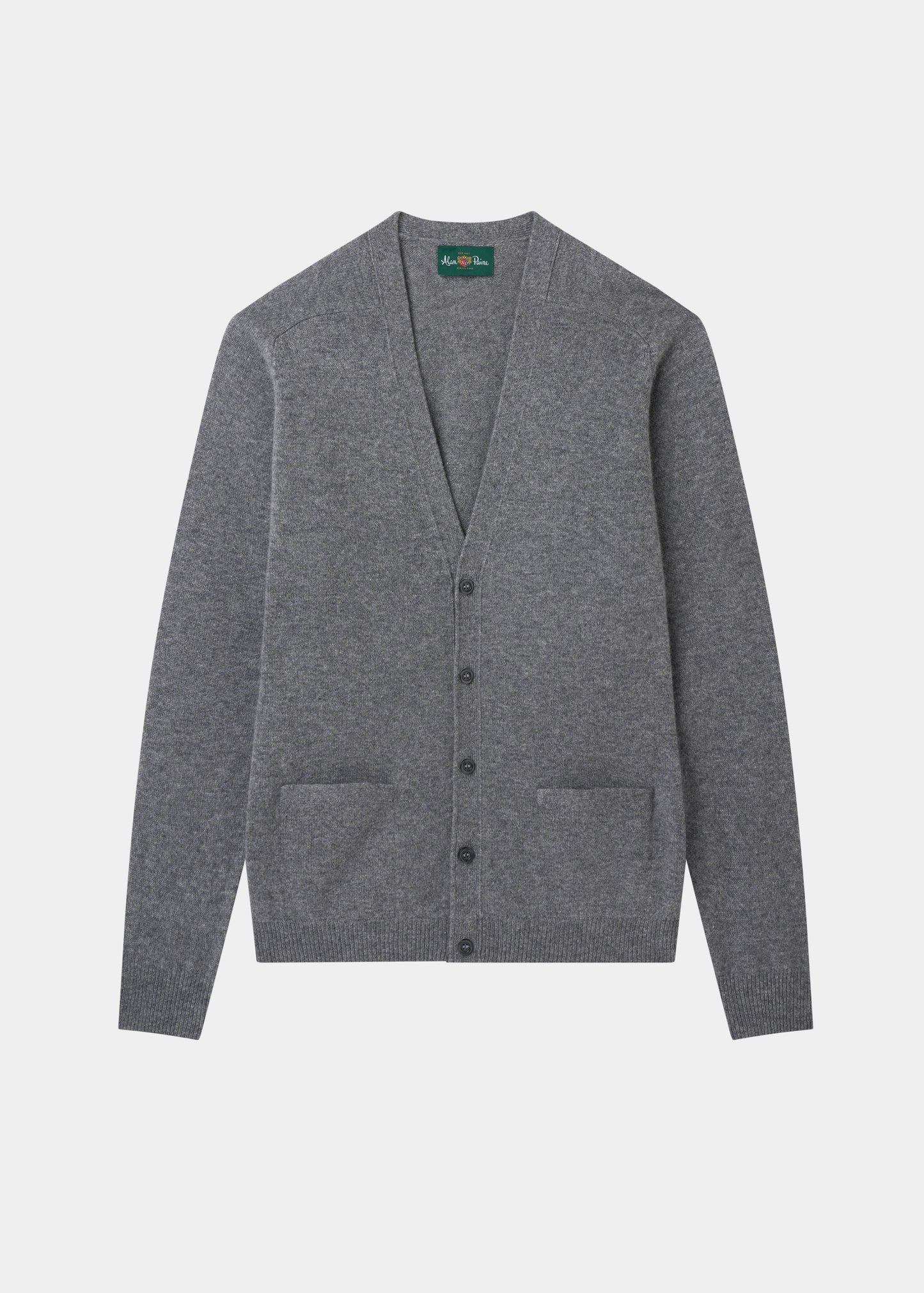 Men's Lambswool Vee Neck Cardigan Jumper in Grey Mix