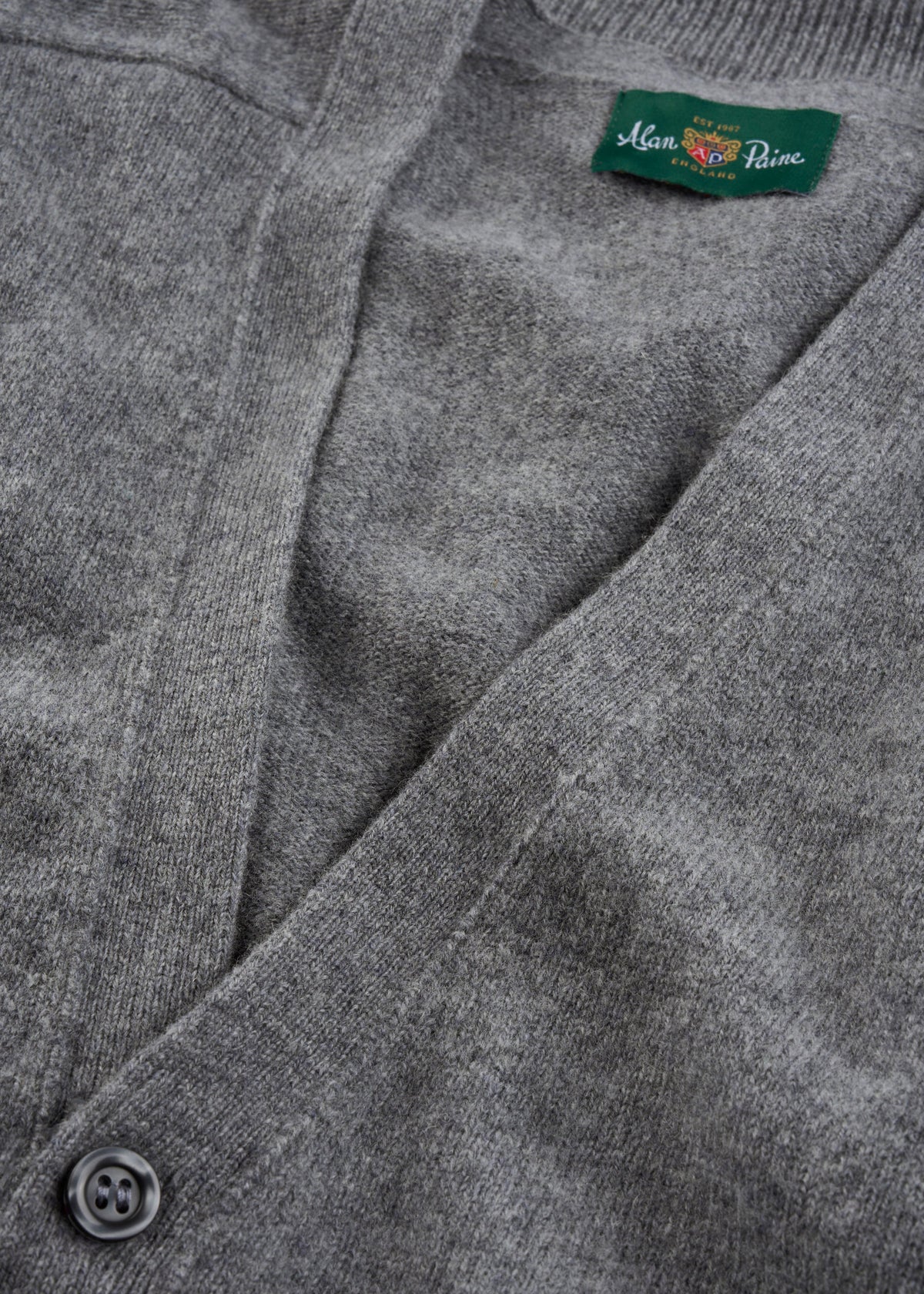 Men's Lambswool Vee Neck Cardigan Jumper in Grey Mix