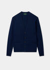 Men's Lambswool Vee Neck Cardigan Jumper in Indigo