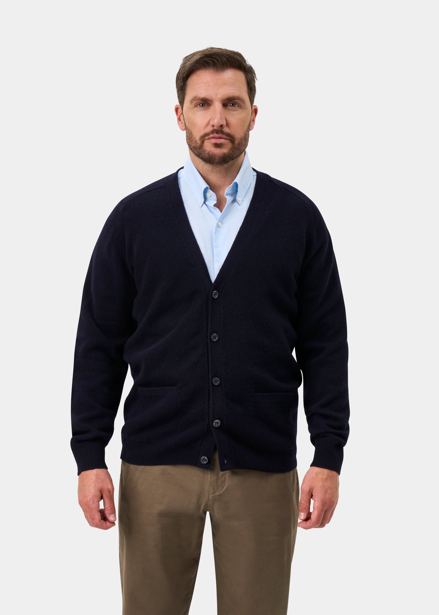 Cornwall Lambswool V-Neck Cardigan In Navy - Classic Fit