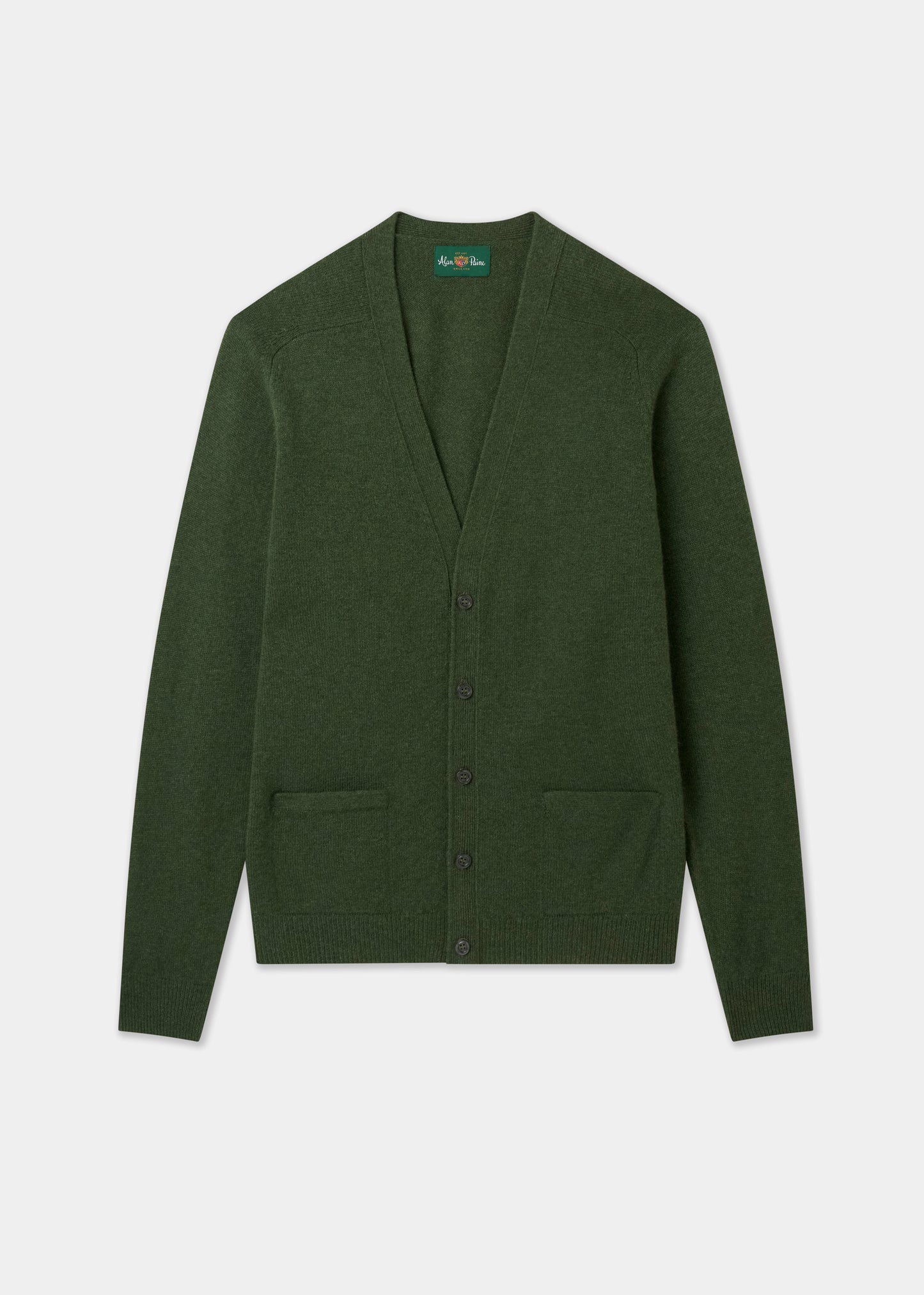 Men's Lambswool Vee Neck Cardigan Jumper in Rosemary