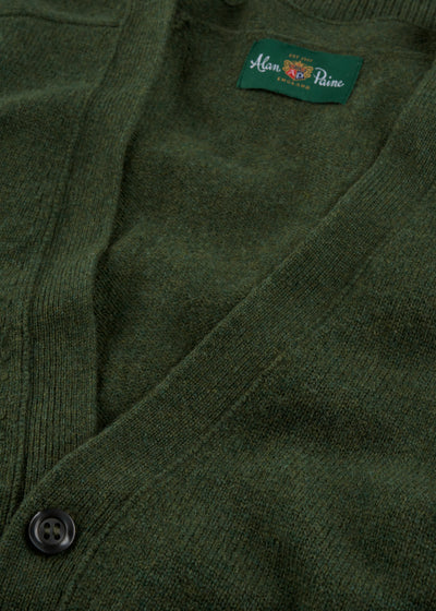 Men's Lambswool Vee Neck Cardigan Jumper in Rosemary