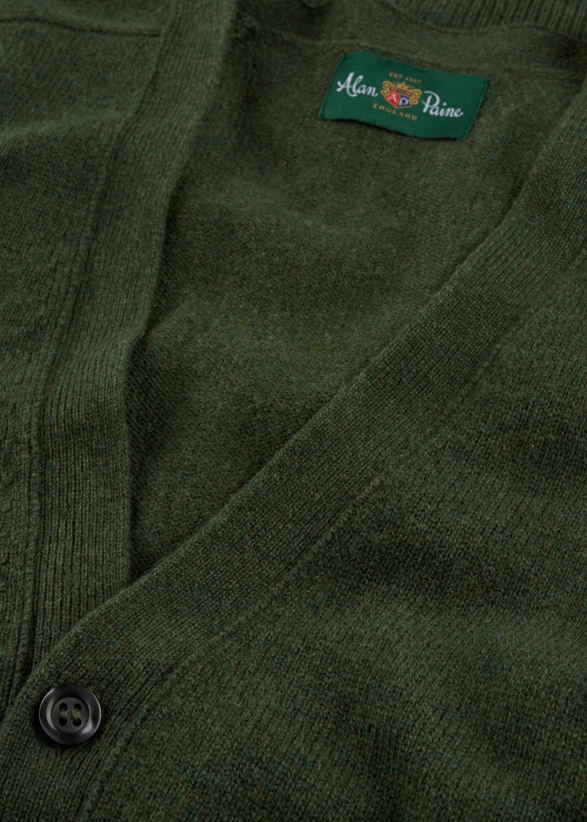 Men's Lambswool Vee Neck Cardigan Jumper in Rosemary