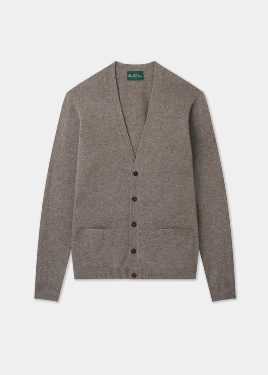 Men's Lambswool Vee Neck Cardigan Jumper in Vole