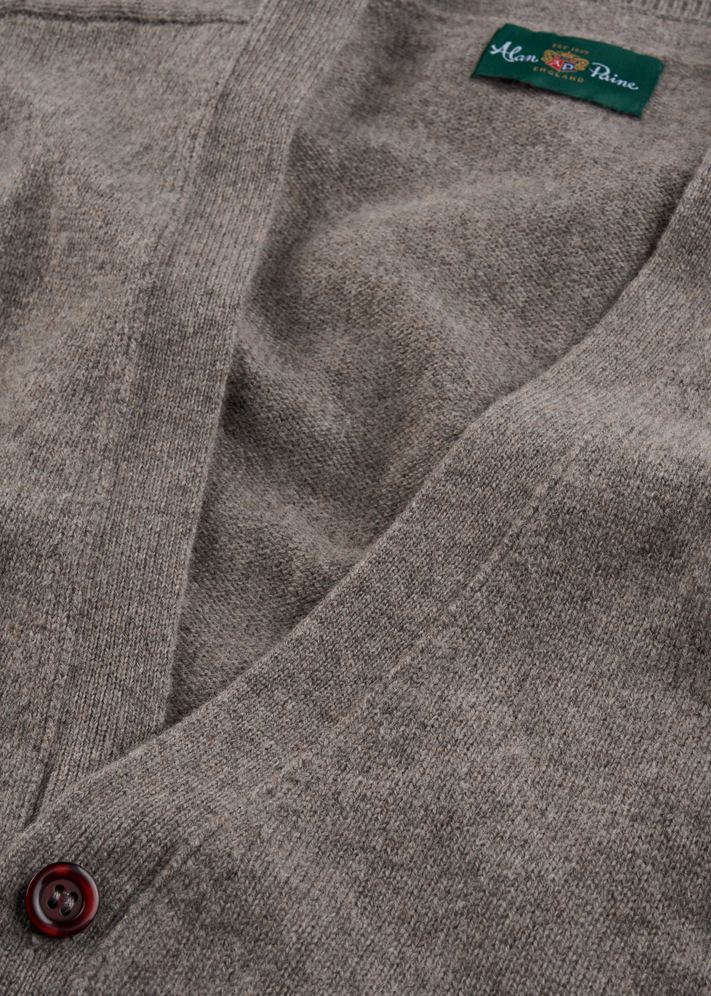 Men's Lambswool Vee Neck Cardigan Jumper in Vole