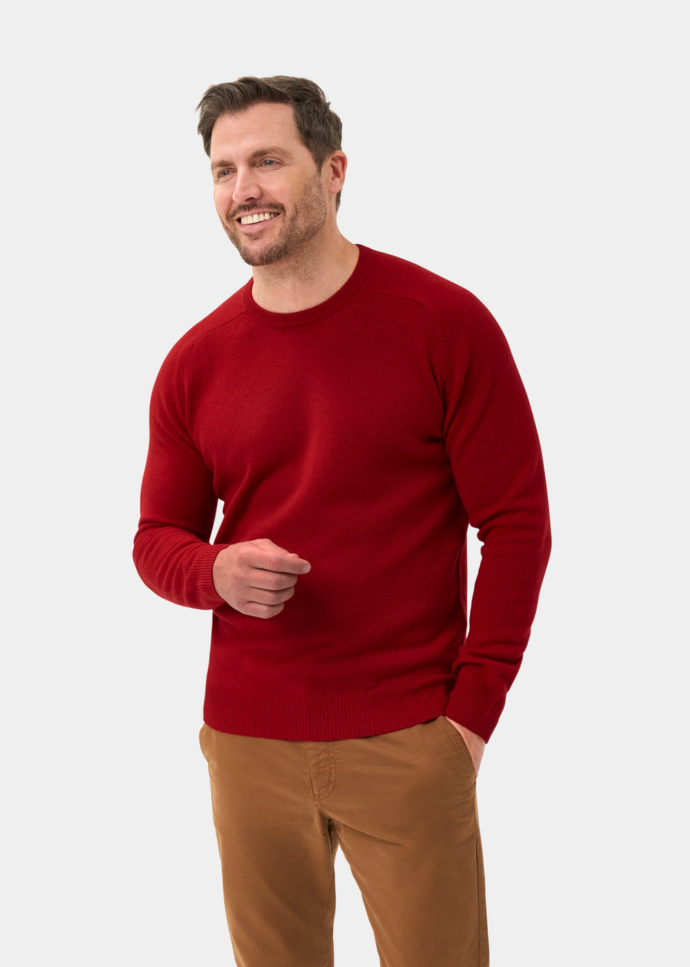 Men's Lambswool Crew Neck Jumper in Dubonnet