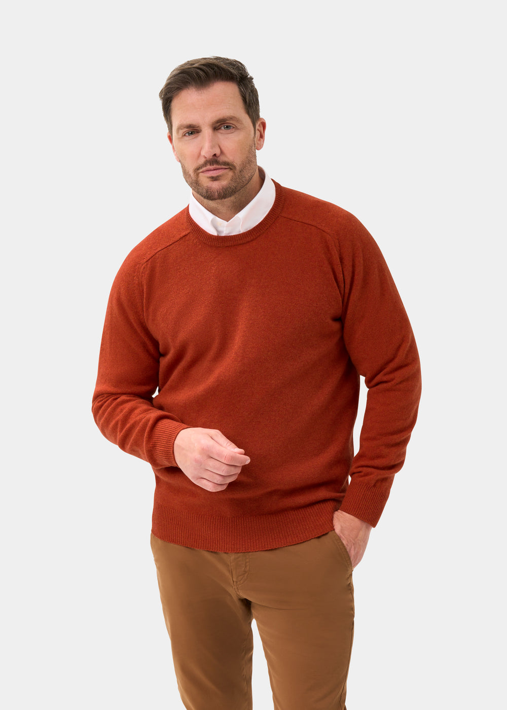 Men's Lambswool Crew Neck Jumper in Ember