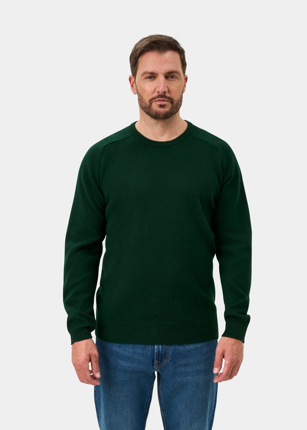 Dorset Lambswool Crew Neck Jumper In Tartan Green - Classic Fit
