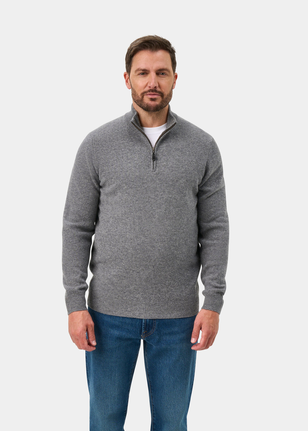 Sutherland Lambswool Quarter Zip Jumper In Grey Mix - Regular Fit