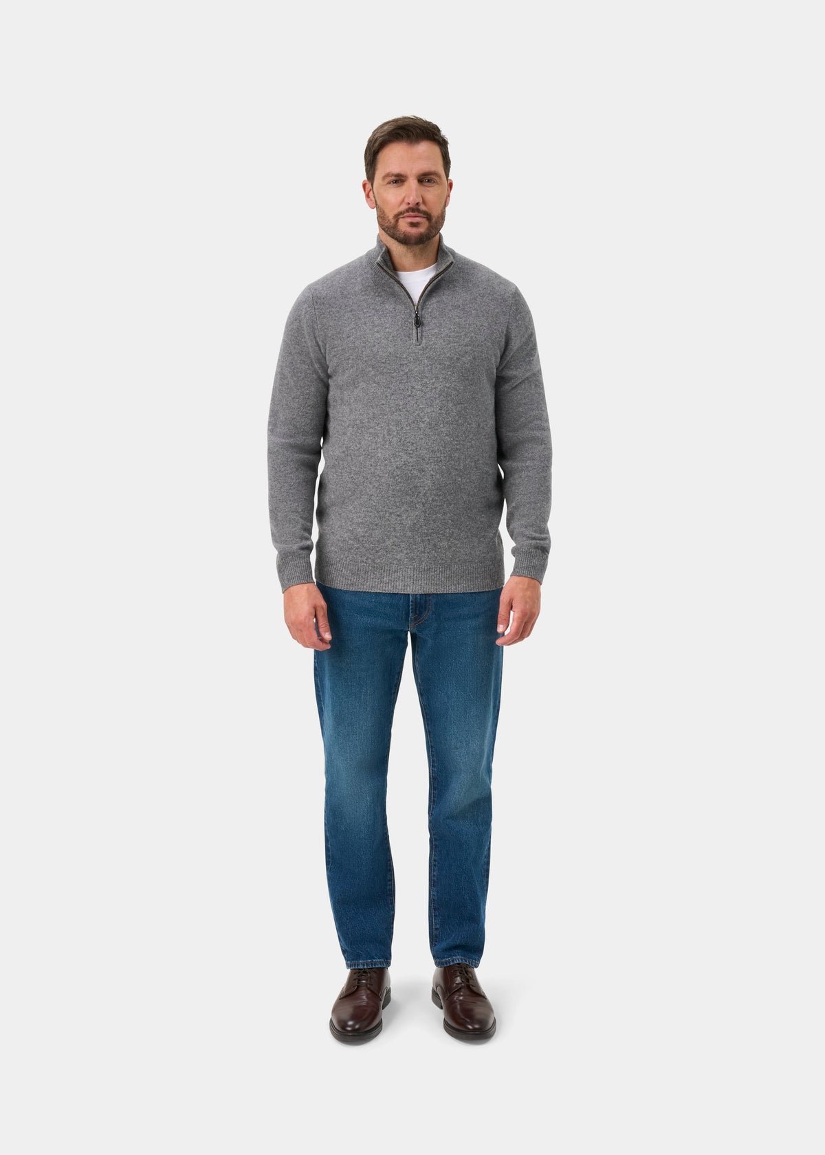 Sutherland Lambswool Quarter Zip Jumper In Grey Mix - Regular Fit