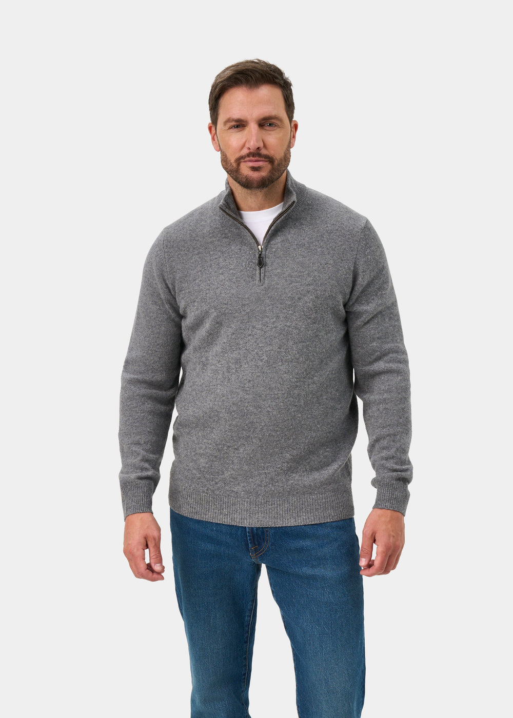 Sutherland Lambswool Quarter Zip Jumper In Grey Mix - Regular Fit