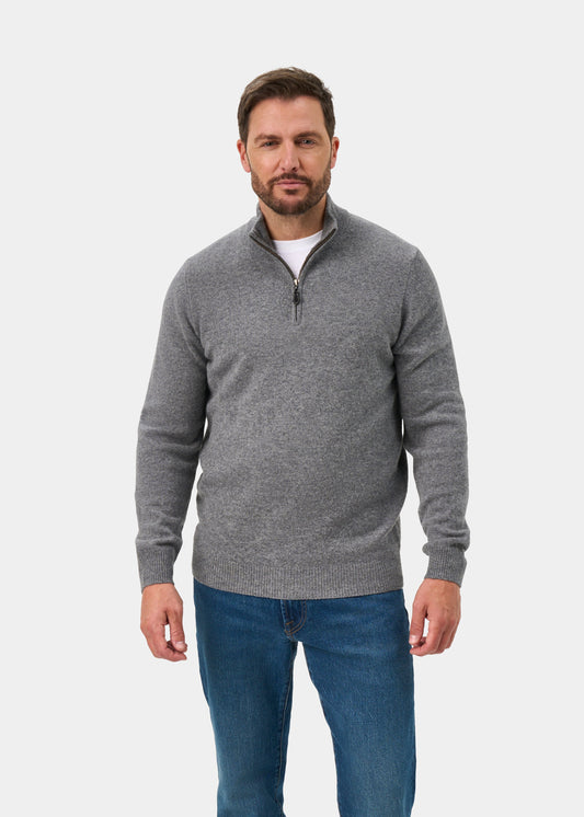 Sutherland Lambswool 1/4 Zip Jumper in Grey Mix - Regular Fit