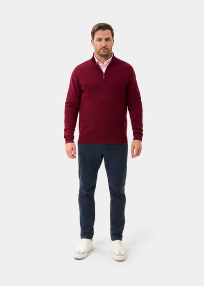 Men's Lambswool Quarter Zip Neck Jumper in Bordeaux